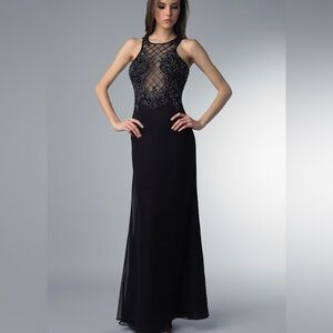 Basix Black Label Silk Beaded Halter Formal Gown